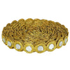 Gold bracelet with circular patterns and embedded stones on a white background