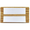Gold clutch with white interior on a white background