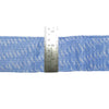 Blue webbing with a metal ruler for measurement on a white background