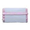 Pink ruffled clutch bag on a white background
