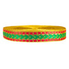 Decorative ribbon with green, red, and gold pattern on a white background