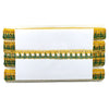 Roll of yellow and green decorative ribbon on a white background