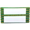 Decorative green and gold frame with a white center on a white background