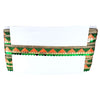 Decorative headband with green, orange, and gold pattern on a white background