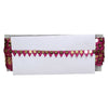 White pouch with pink and gold decorative trim on a white background