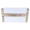 Decorative table runner with gold and purple patterns on a white background