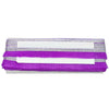 Purple and silver decorative ribbons on a white background