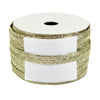 Roll of gold glitter ribbon on a white background