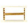 Decorative shelf with gold and green accents on a white background