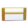 Rectangular white board with colorful decorative border on a white background