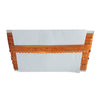 White pouch with orange decorative border on a white background
