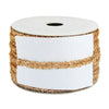 Spool of white ribbon with gold glitter edge on a white background