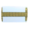 Clutch bag with gold and black pattern on a white background