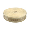 Roll of beige woven tape on a white background
