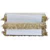 Gold clutch with fringe details on a white background