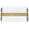 Decorative gold headboard with intricate patterns on a white background