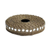 Roll of jute ribbon with cut-out pattern on a white background