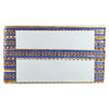 Decorative clutch with blue and gold patterns on a white background