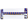 Decorative headband with blue, gold, and white stripes on a white background