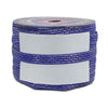 Roll of blue ribbon with gold accents on a white background