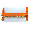 Orange clutch with gold accents on a white background