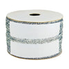 Spool of white ribbon with silver glitter on a white background