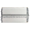 White clutch with silver fringe on a white background