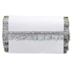 White clutch with silver fringe and embellishments on a white background