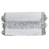 White clutch with silver fringe on a white background