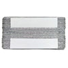 Gray woven headband with white labels on a white background