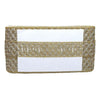 Woven clutch with white interior on a white background