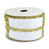 Spool of gold glitter ribbon on a white background