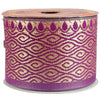 Spool of purple and gold patterned ribbon