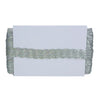 Silver glittery ribbon on a white card with a white background