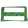 Two green fabric frames with yellow patterns on a white background