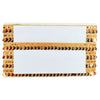 Stack of white cards with decorative gold and brown borders on a white background