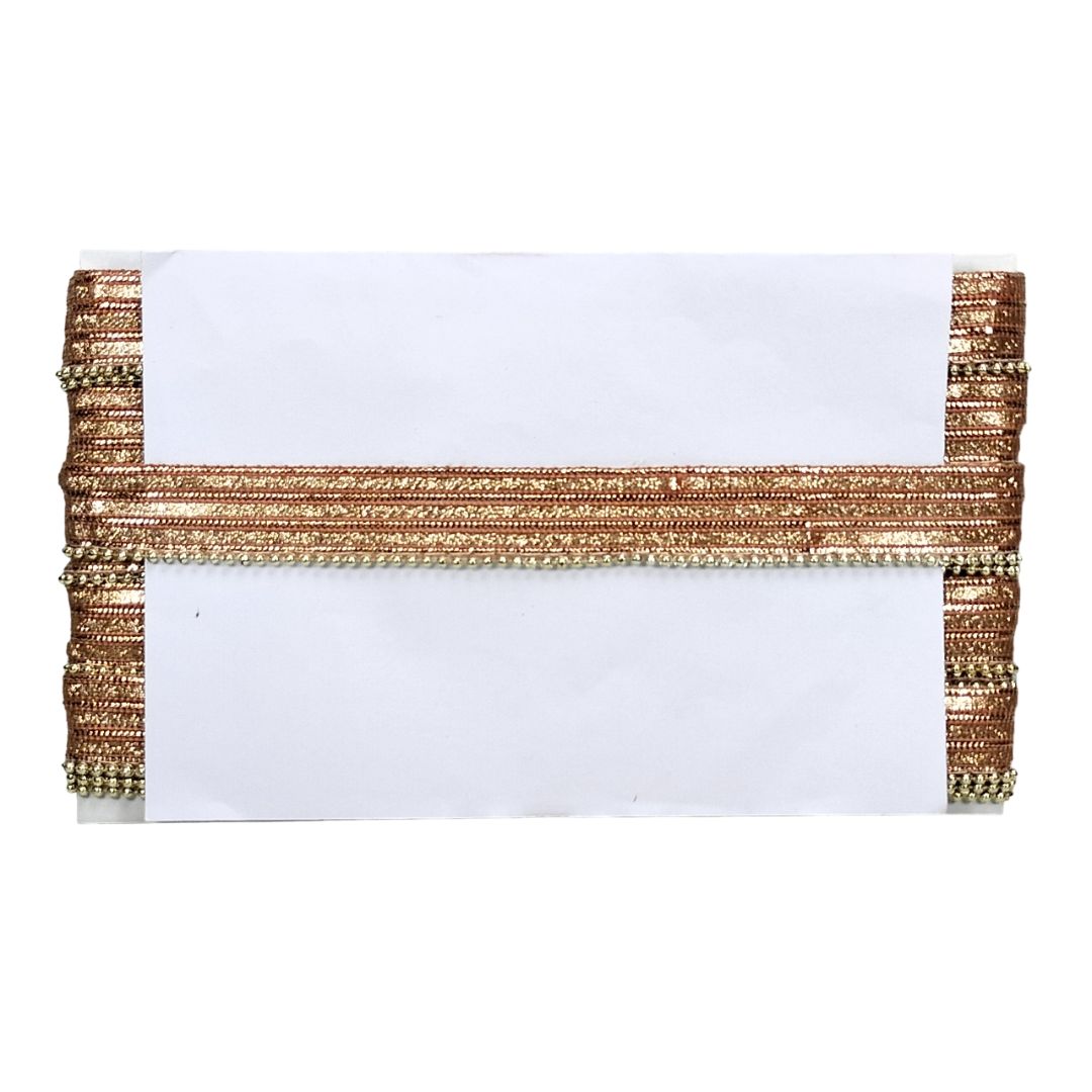 Gold beaded clutch on a white background