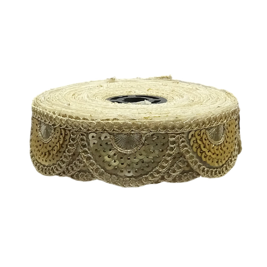 Kurlz 1.50 inch Exclusive Sequence & Fancy Dori Pankhi/ Scallop Embroidery Lace For Dupatta, Saree | Size: 9 Yards