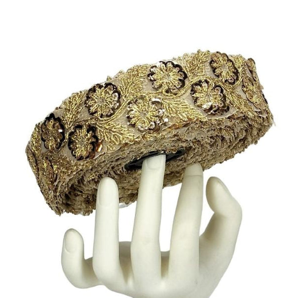 Kurlz 1.25 inch Sequins & Zari Floral Zardosi Embroidery Lace For Lehenga, Dupatta, Western Dresses | Size: 9 Yards