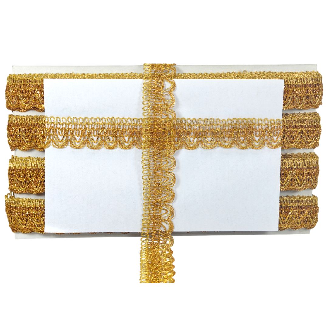 Gold lace trim on a white background