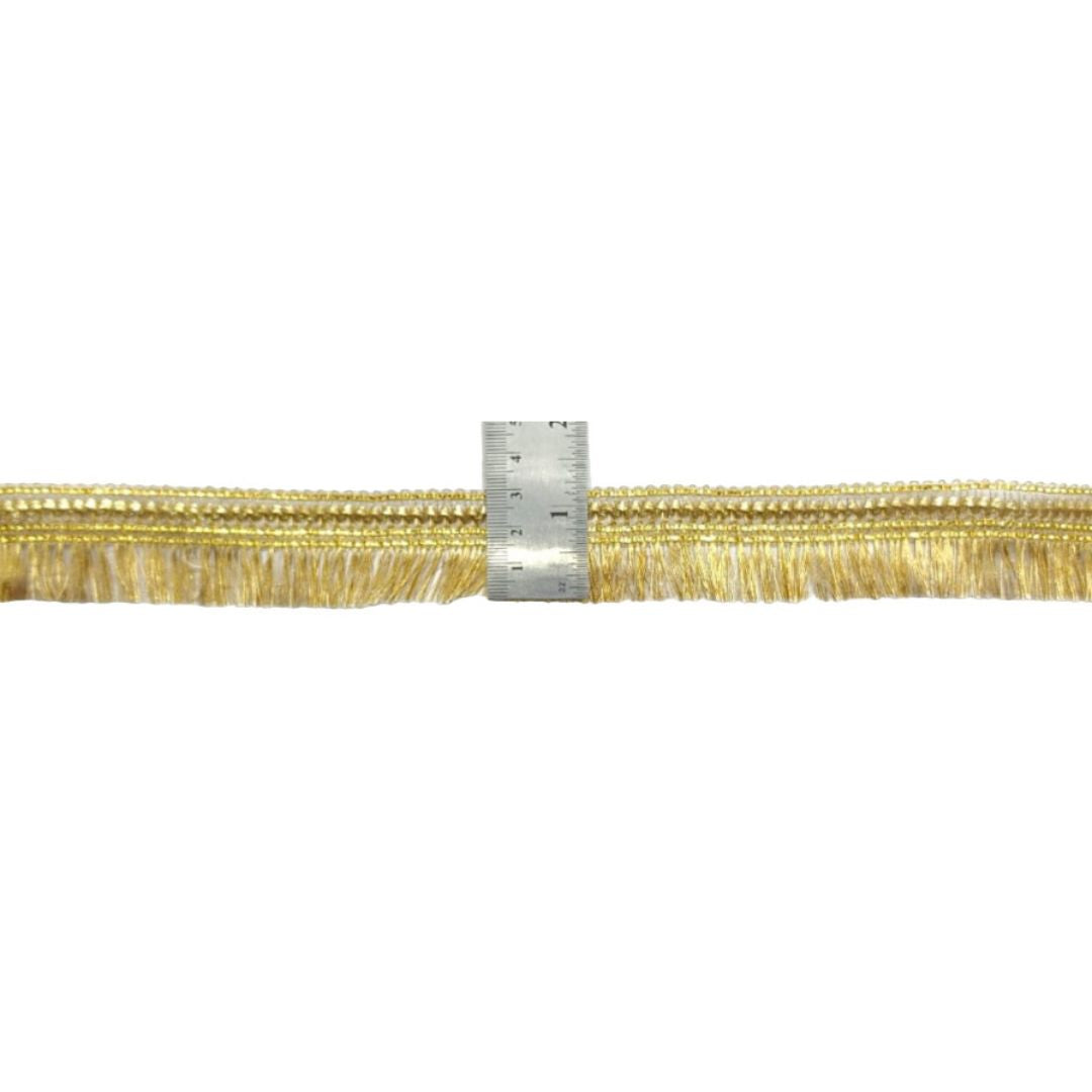 Gold braided cable with a metal connector on a white background