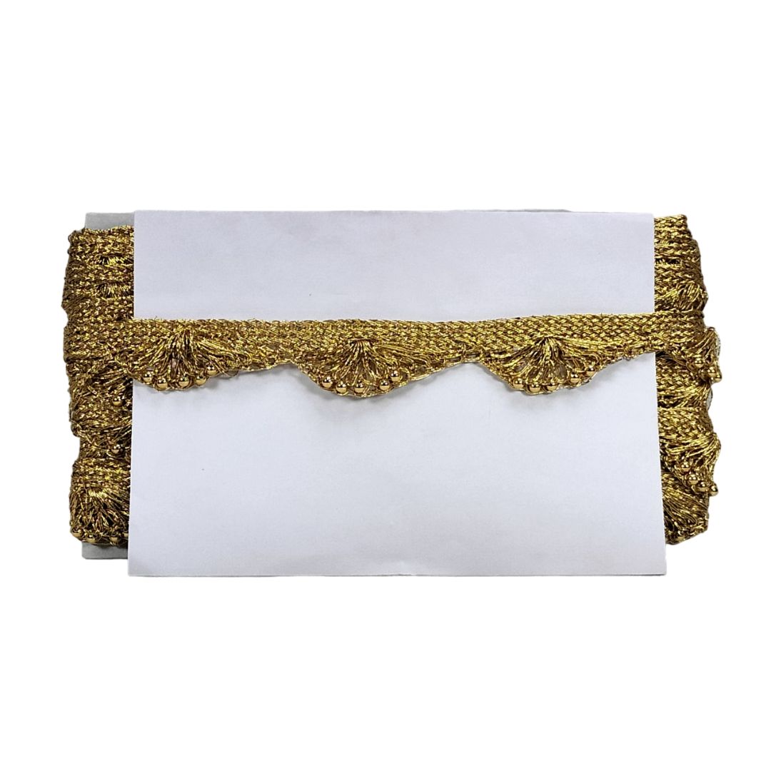 White card with gold decorative border on a white background