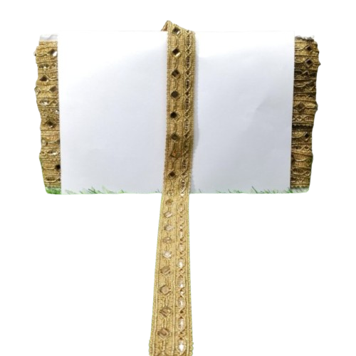 Decorative gold ribbon with intricate patterns on a white background