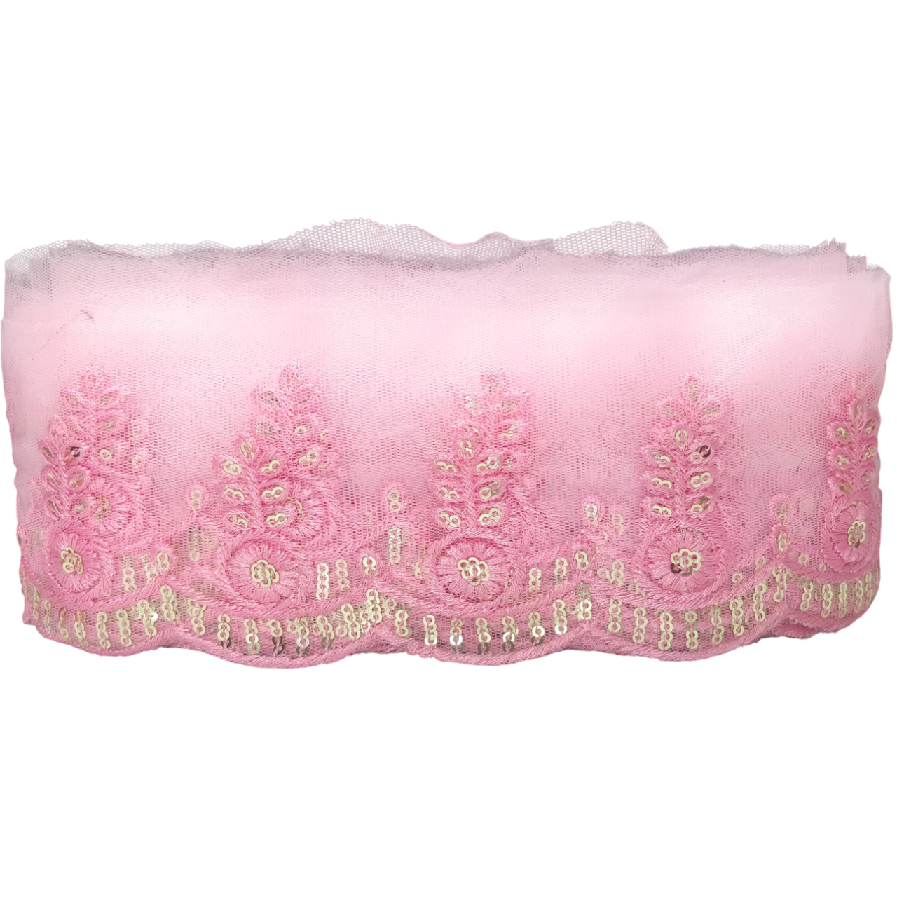 Baby Pink Embroidered Organza Lace For Dresses Decoration Only At Woven Lace & Border Reatilers and Manufactures In Surat