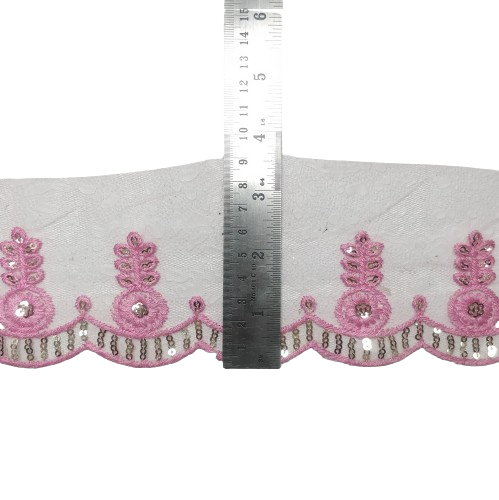 Baby Pink Embroidered Organza Lace For Dresses Decoration Only At Woven Lace & Border Reatilers and Manufactures In Surat