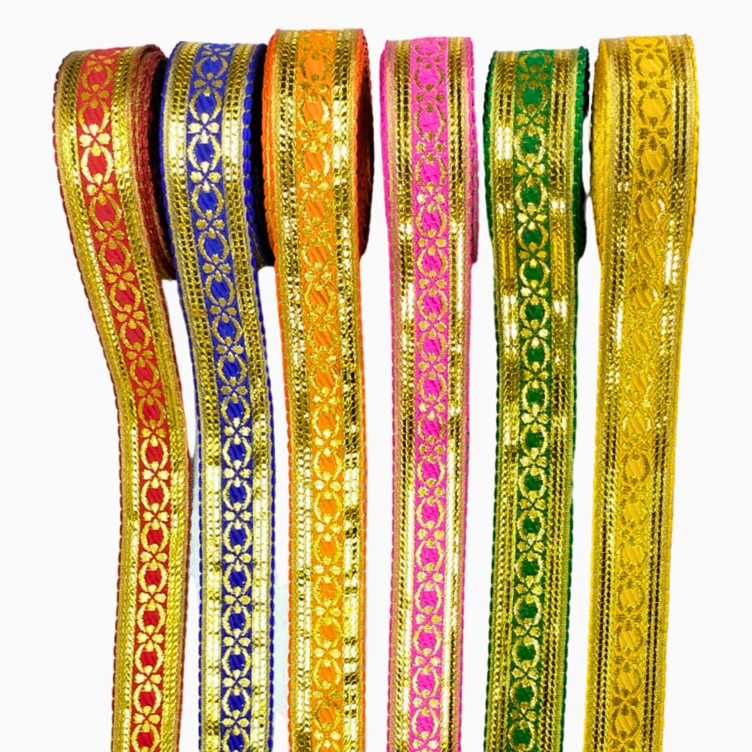 Set of colorful ribbons with intricate patterns on a white background
