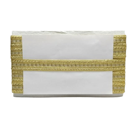 Kurlz 1 inch Checks Beige Gold with Glitter Striped Exclusive Crochet Border For Sarees, Lehenga, Suits, Blouses, Dupatta, Art & Craft | Size: 9 Yards