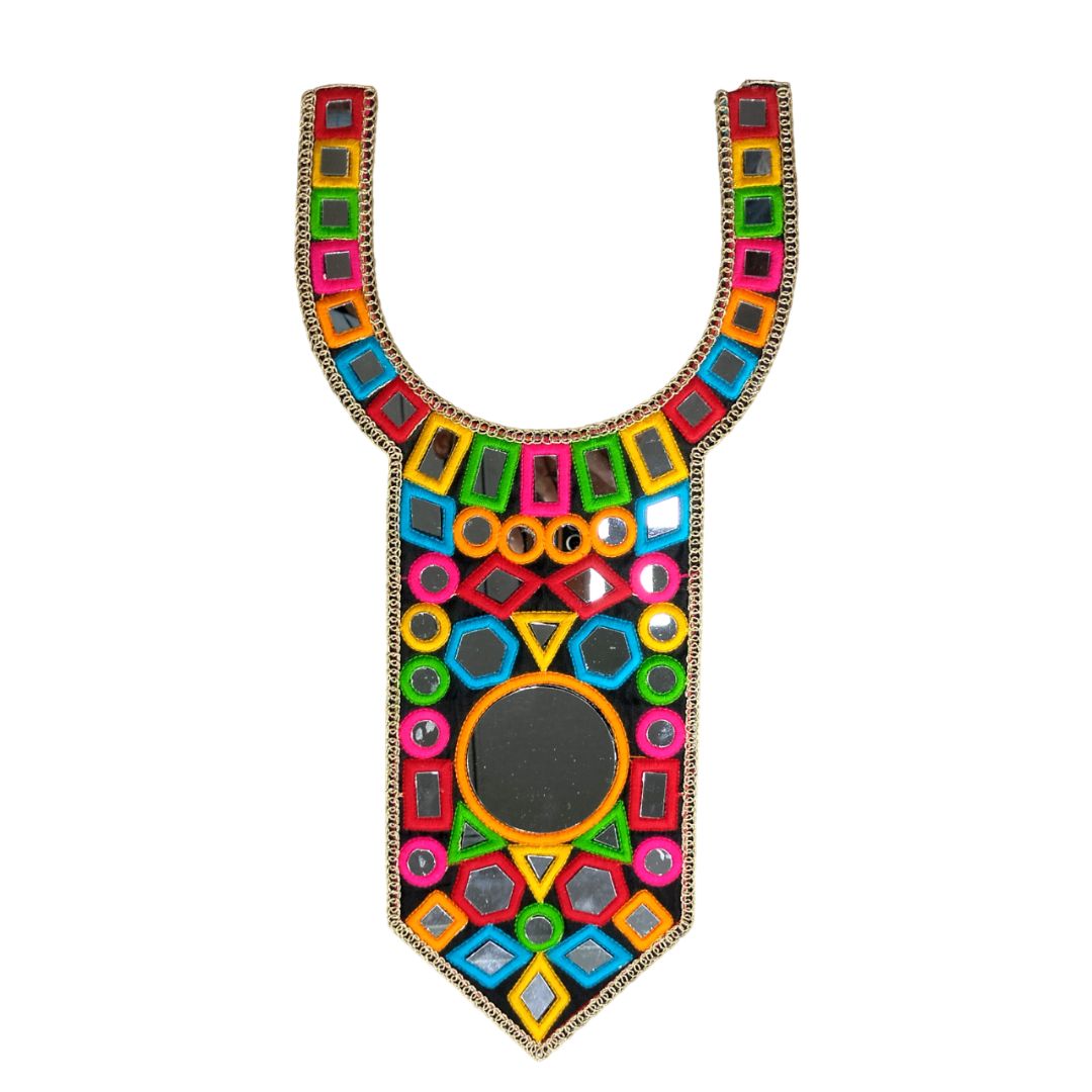 Black Round Mirror Kurti Neck Design Only At Woven Lace & Border Wholsaler and Manufactures In Surat