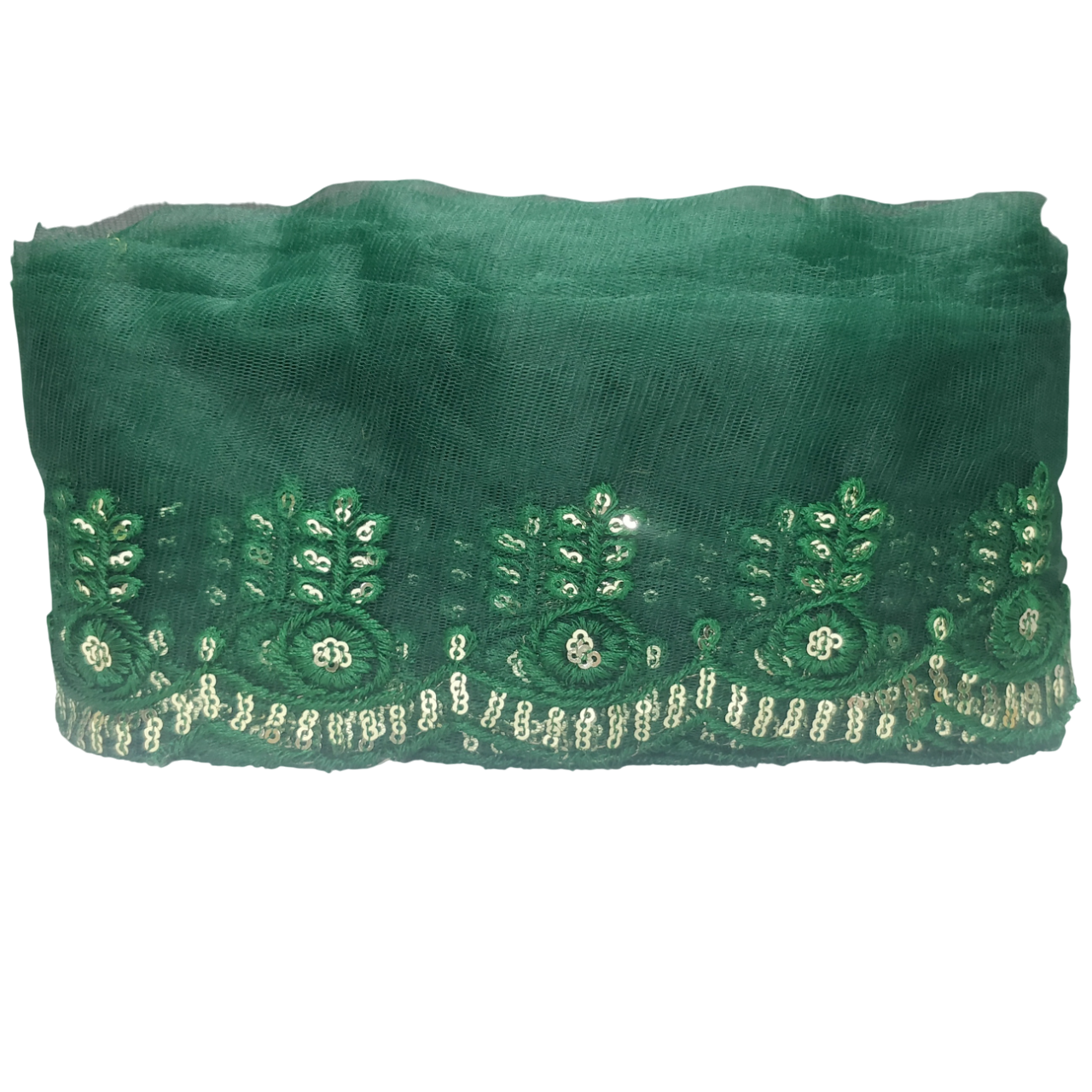 Bottle Green Embroidered Organza Lace For Dresses Decoration Only At Woven Lace & Border Reatilers and Manufactures In Surat