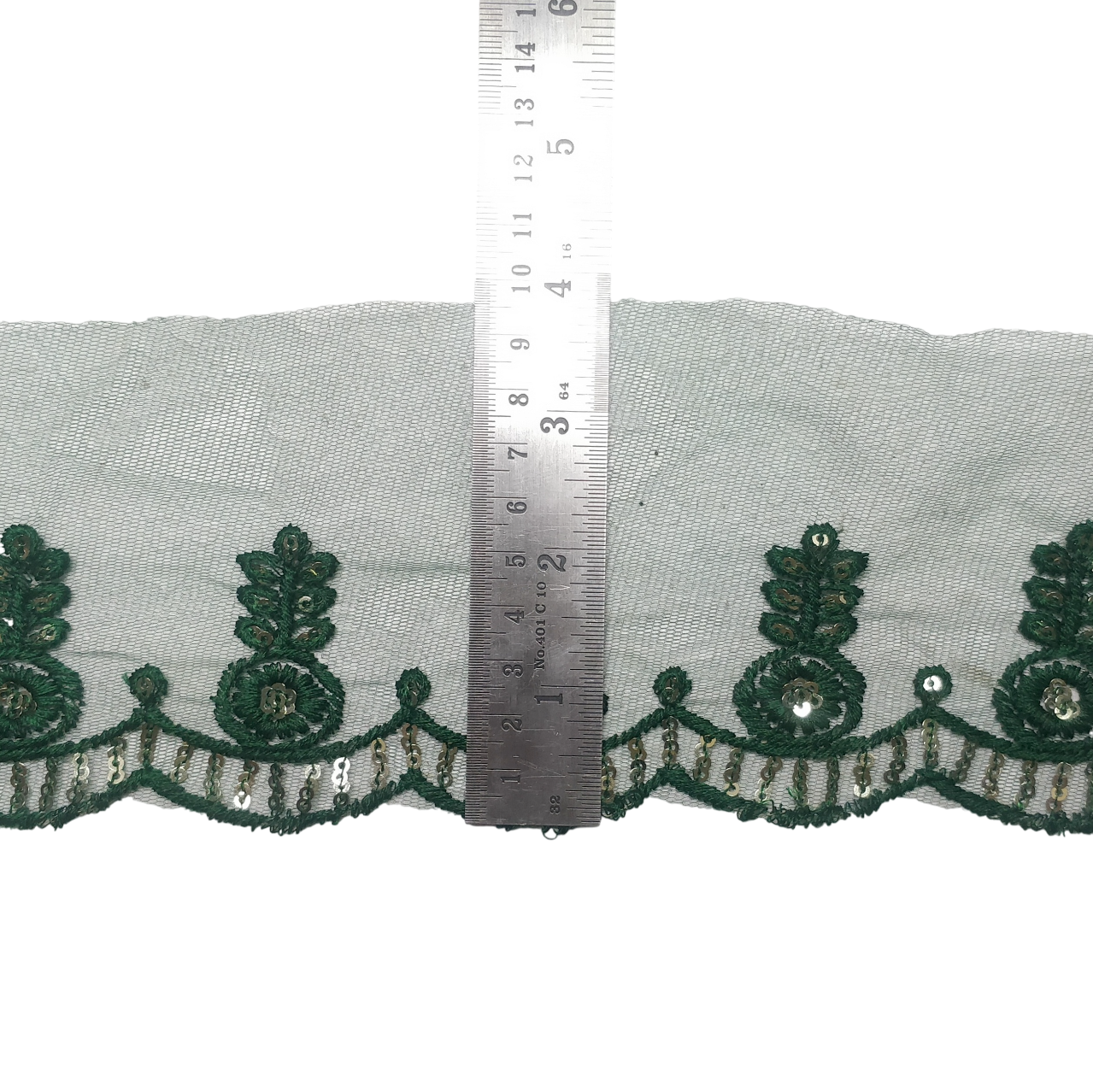 Bottle Green Embroidered Organza Lace For Dresses Decoration Only At Woven Lace & Border Reatilers and Manufactures In Surat